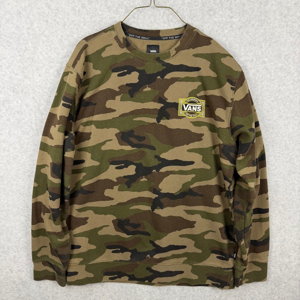 Vans Off The Wall Mens XL Camo Fleece Crewneck Sweatshirt Woodland Camouflage